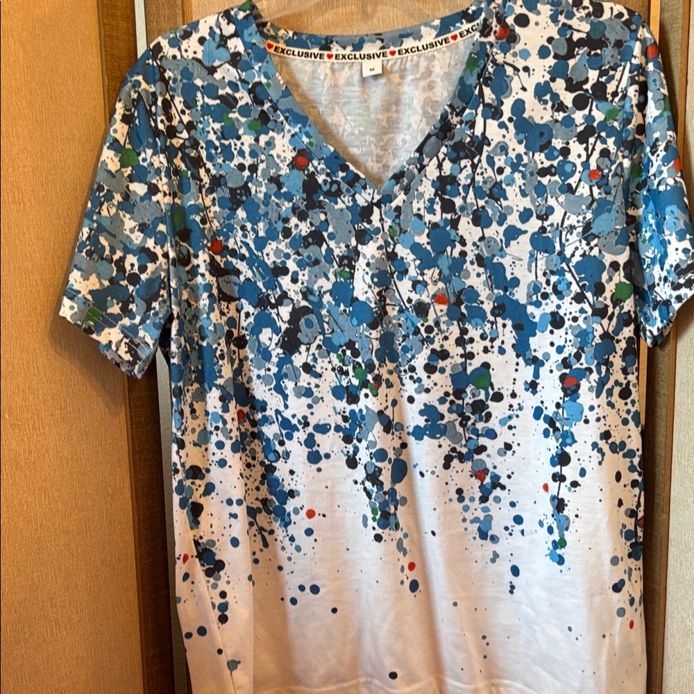 Women's Blue Splatter Top medium